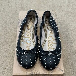 New Gorgeous Sam Edelman Fanley Black Leather Studded Ballet Flats 5.5